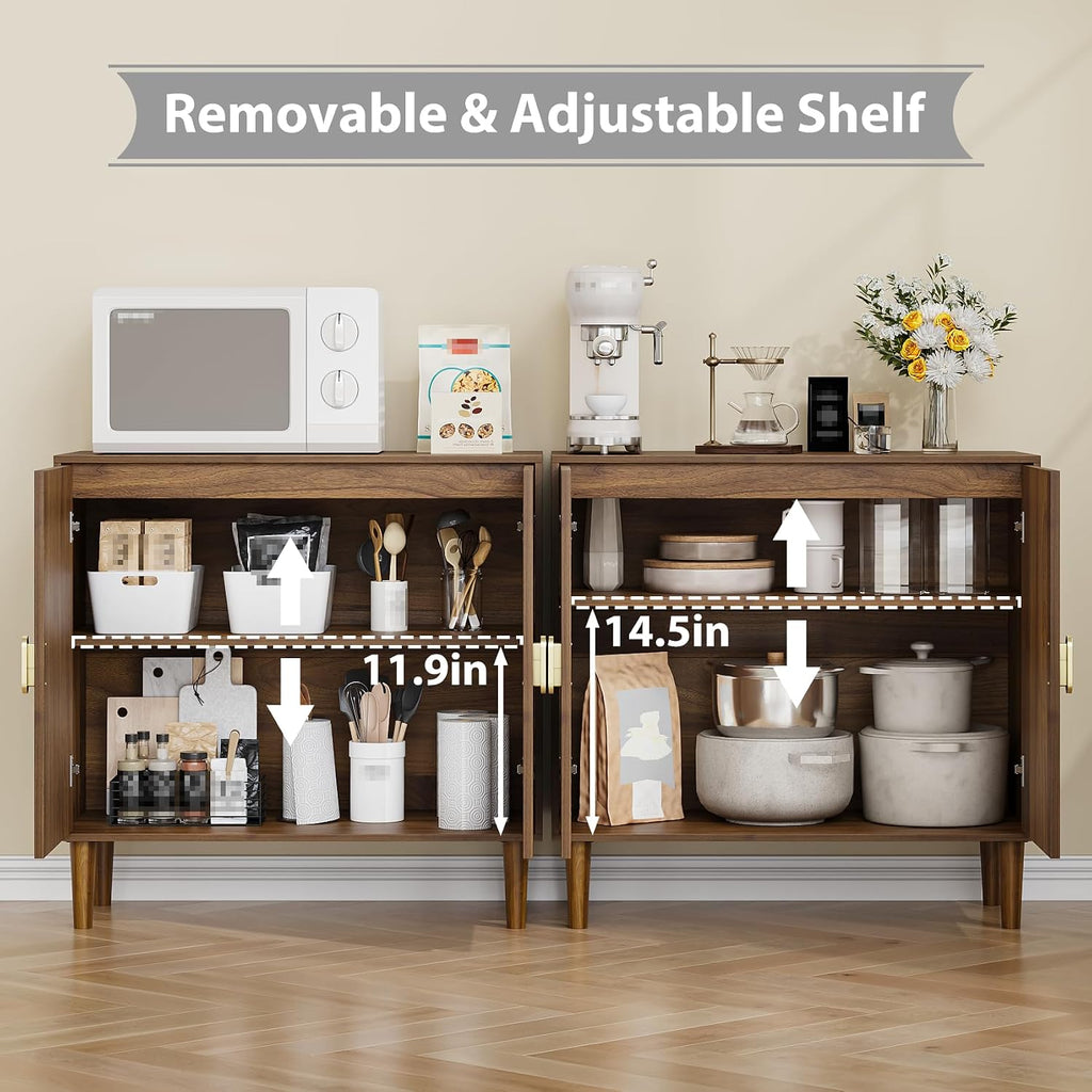 Sideboard Buffet Cabinet with Storage,Sideboard Buffet with Doors and Adjustable Shelf,Wooden Storage Cabinet, 31.3'W x 15.0'D x 30.6'H (Walnut)