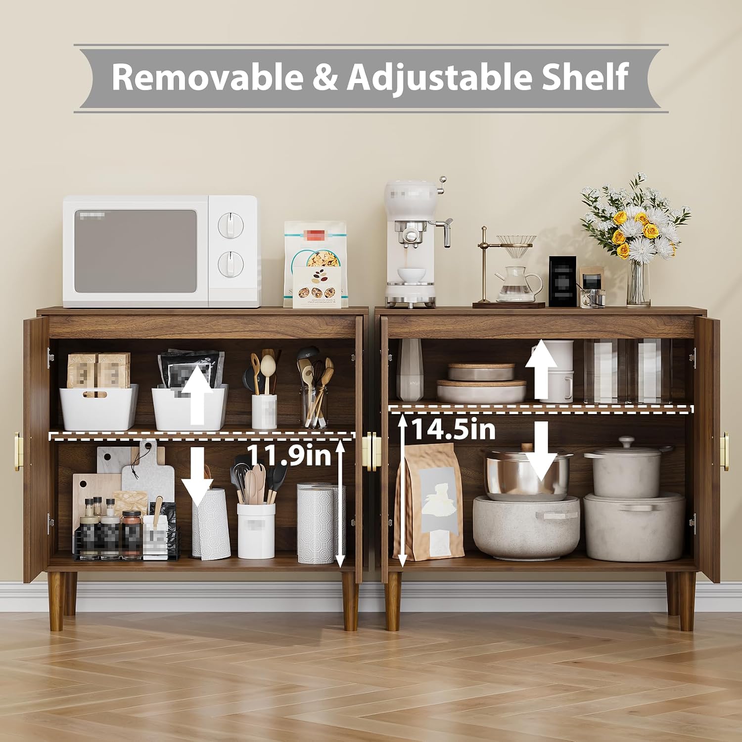Sideboard Buffet Cabinet with Storage,Sideboard Buffet with Doors and Adjustable Shelf,Wooden Storage Cabinet, 31.3'W x 15.0'D x 30.6'H (Walnut)