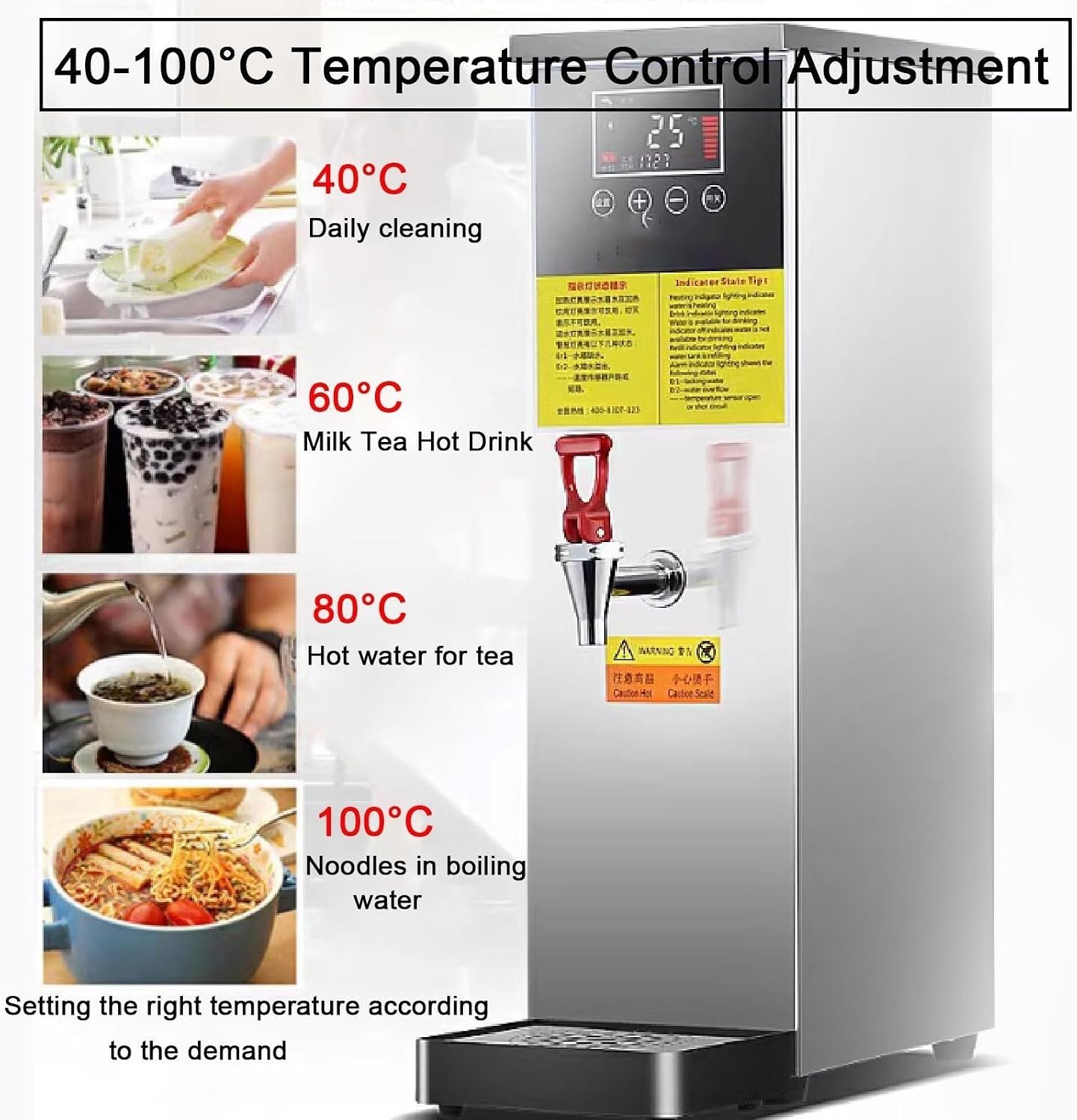 Stepping Type Boiling Water Machine,Water Boiler, Commercial Hot Water Boiler,24-Hour Timer Reservation,Temperature Control, Stainless Steel Automatic Water Heater(Silver,25l)
