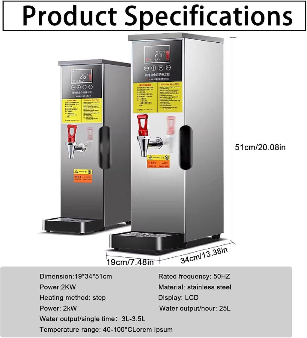 Stepping Type Boiling Water Machine,Water Boiler, Commercial Hot Water Boiler,24-Hour Timer Reservation,Temperature Control, Stainless Steel Automatic Water Heater(Silver,25l)