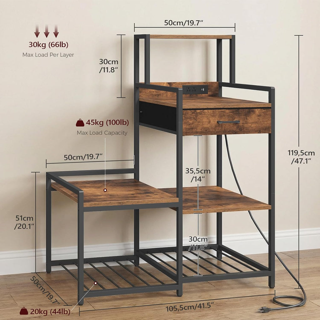MAHANCRIS Bakers Rack and Mini Fridge Stand Bundle, Bakers Rack with Storage Shelves, Cofffee Bar Station with Wine Rack, Microwave Stand, Mini Fridge Cabinet for Kitchen, BRHR40E01N1-RSHR58E01