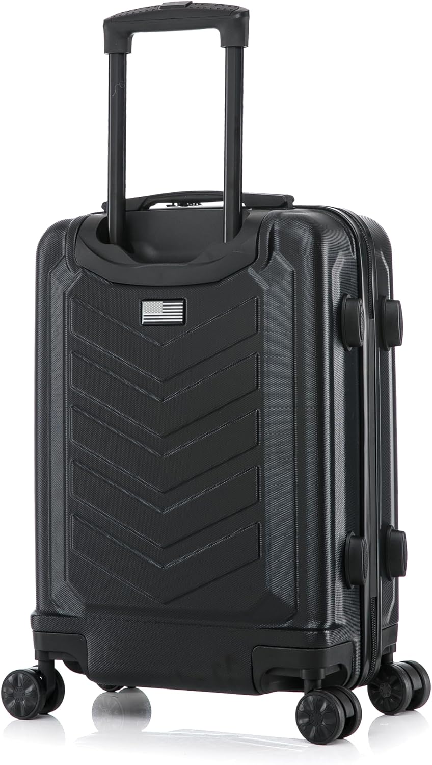 US Army Fox 20 inch Carry-On Hardside Luggage with Spinner Wheels | Lightweight Small Suitcase for Travel | Chevron Icon, Gel Handle, Side Studs, Retractable Trolley, Heavy Duty | Black