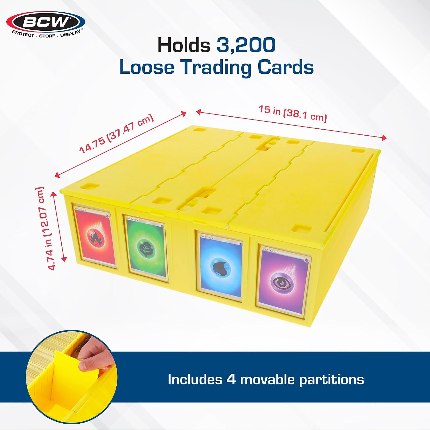 BCW Collectible Card Bin - Yellow | Holds 3200 Cards | Includes 4 Card Storage Partitions - 2 Pack