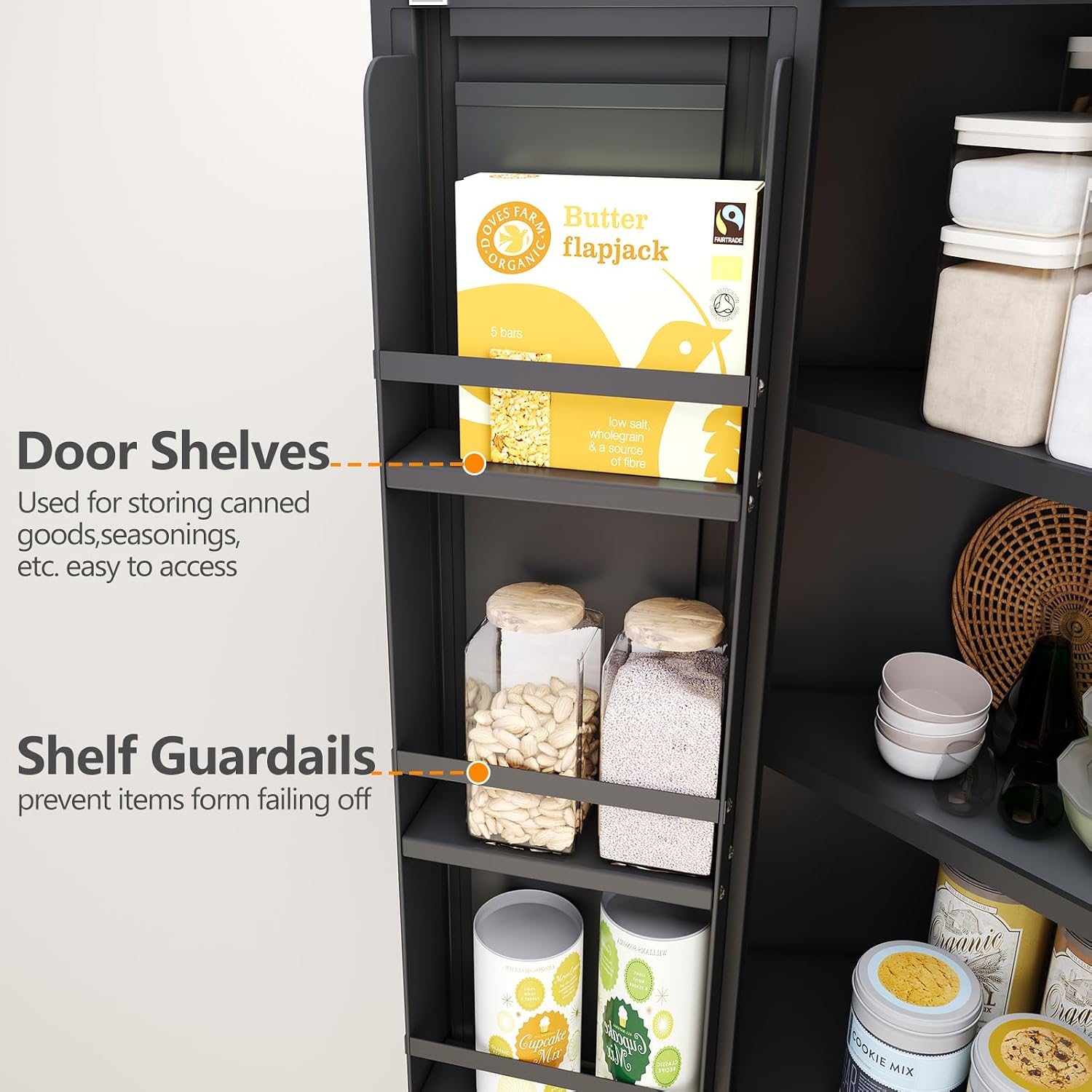 GAIOUS 74.8' Tall Metal Food Cabinet, Black Kitchen Pantry Cabinet, Storage Cabinets with 4 Door and 4 Adjustable Shelves, Steel Freestanding Cupboard for Kitchen Dining Room Living Room Bathroom