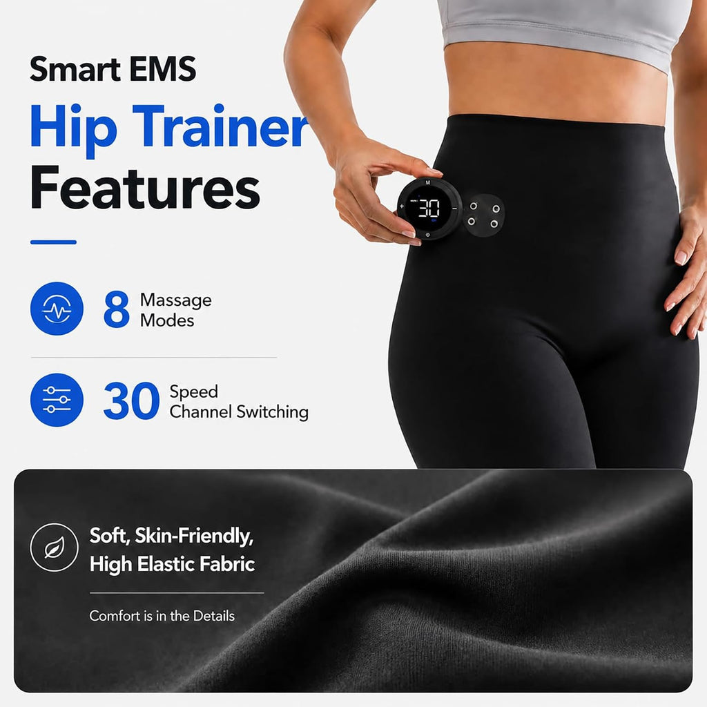Glute Toning Shorts for Women, 8 Modes for Home Workouts Black | Water-activated glute toning shorts with 8 modes & 30 intensities, stretch fabric, fits hips 34'-42', for home fitness