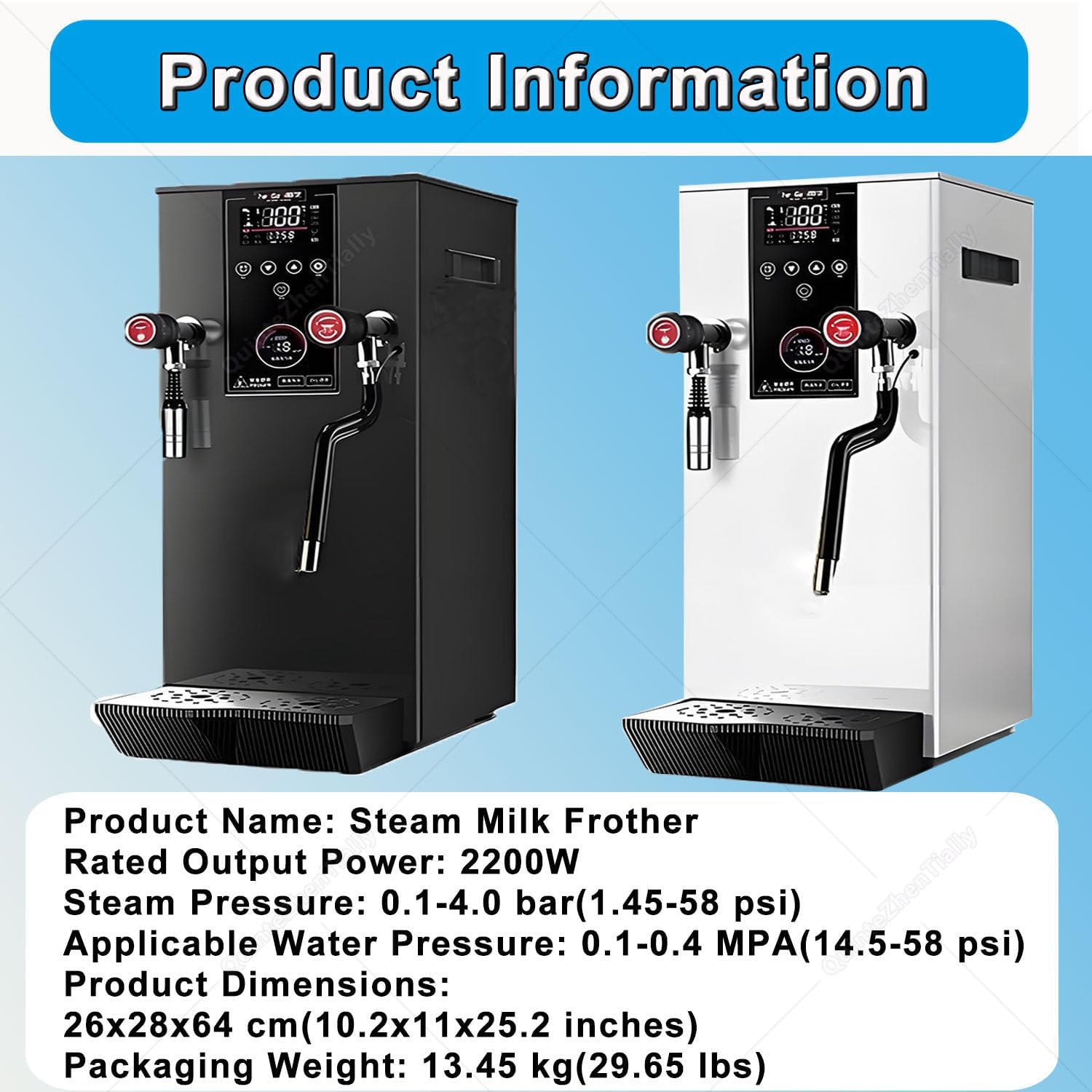 Full-Automatic Steam Boiling Frothing Machine,Commercial Multi-Purpose Electric Milk Foam Frother,Hot Water Dispenser LCD Display for Espresso Coffee Bubble Tea White