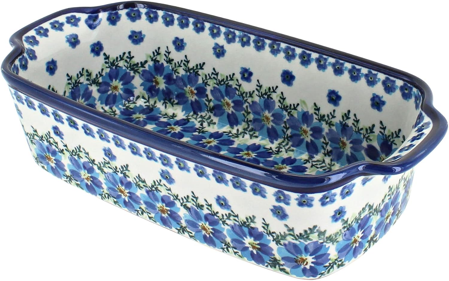 Blue Rose Polish Pottery - Blue Kalina Loaf Baker - 9.25' x 5' - Ceramic Bread Baking Dish for Baking & Serving Loaves