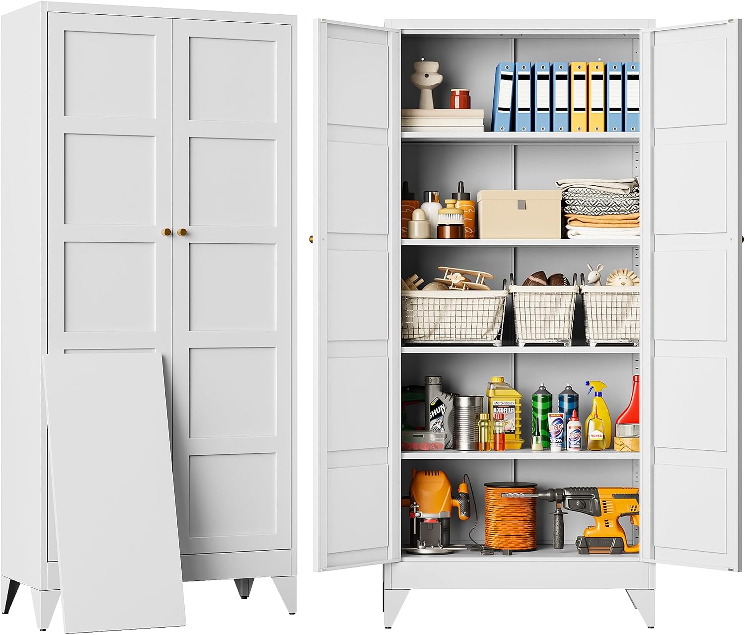 SISESOL Wide & Deep Pantry Storage Cabinet with 2 Doors and 5 Shelves,72 inch Tall Metal Storage Cabinet,Large Cupboard,White Cabinets for Home,Kitchen,Bathroom,Dining/Living Room
