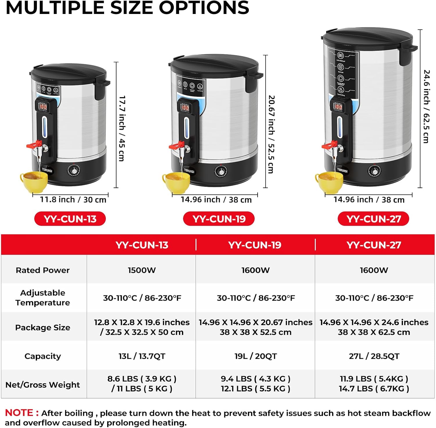 Electric Water Boiler, 13L/13.7QT Commercial Hot Water Dispenser, 1500W Hot Water Boiler Urn Beverage Dispenser with Stainless Steel Spigot, Doubled-Wall Insulation, Adjustable Temperature