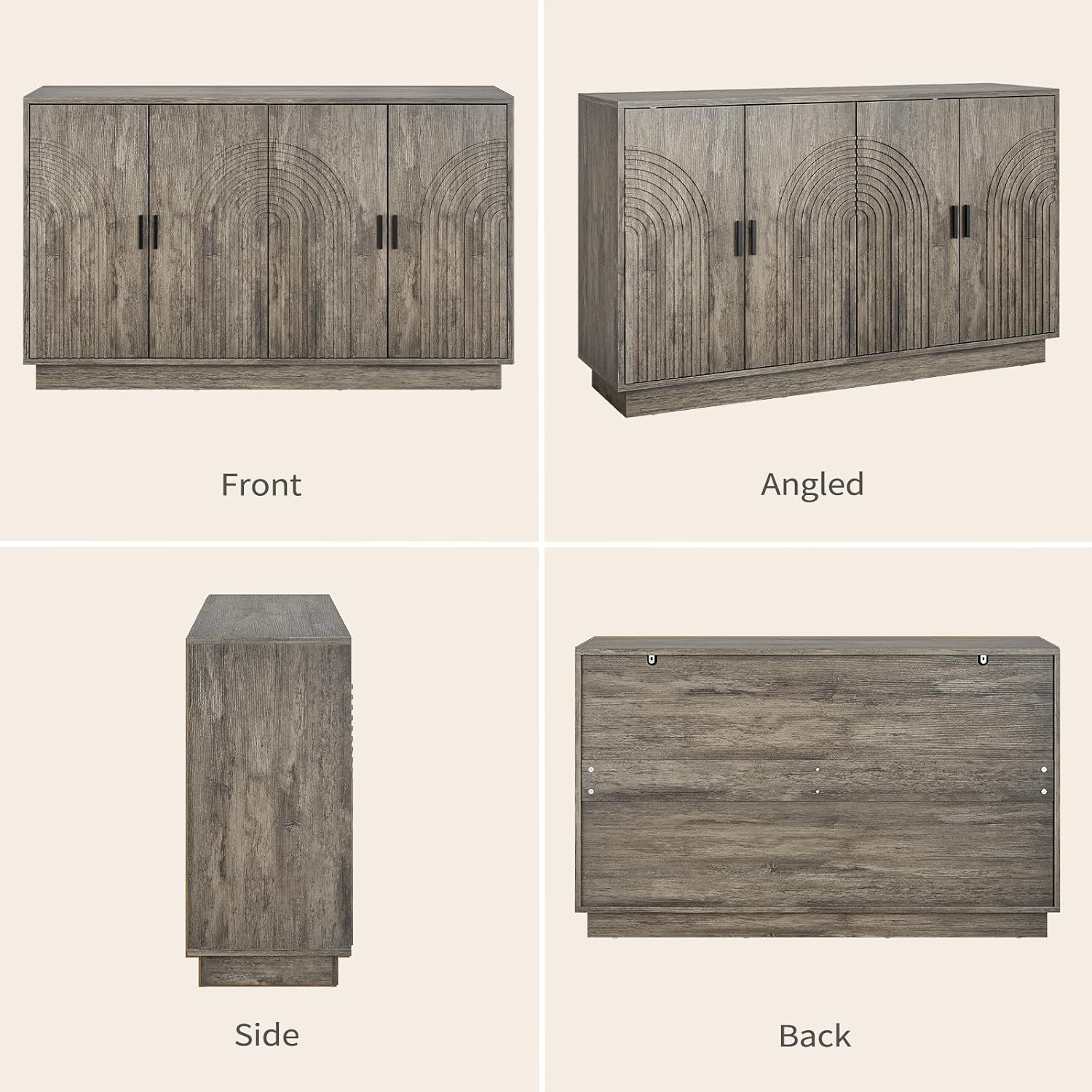 Fluted Sideboard Buffet Cabinet with Storage - 57' Credenza Coffee Bar Cabinet with 4 Doors, Accent Kitchen Storage Cabinets with Adjustable Shelves for Living & Kitchen, Entryway, Modern