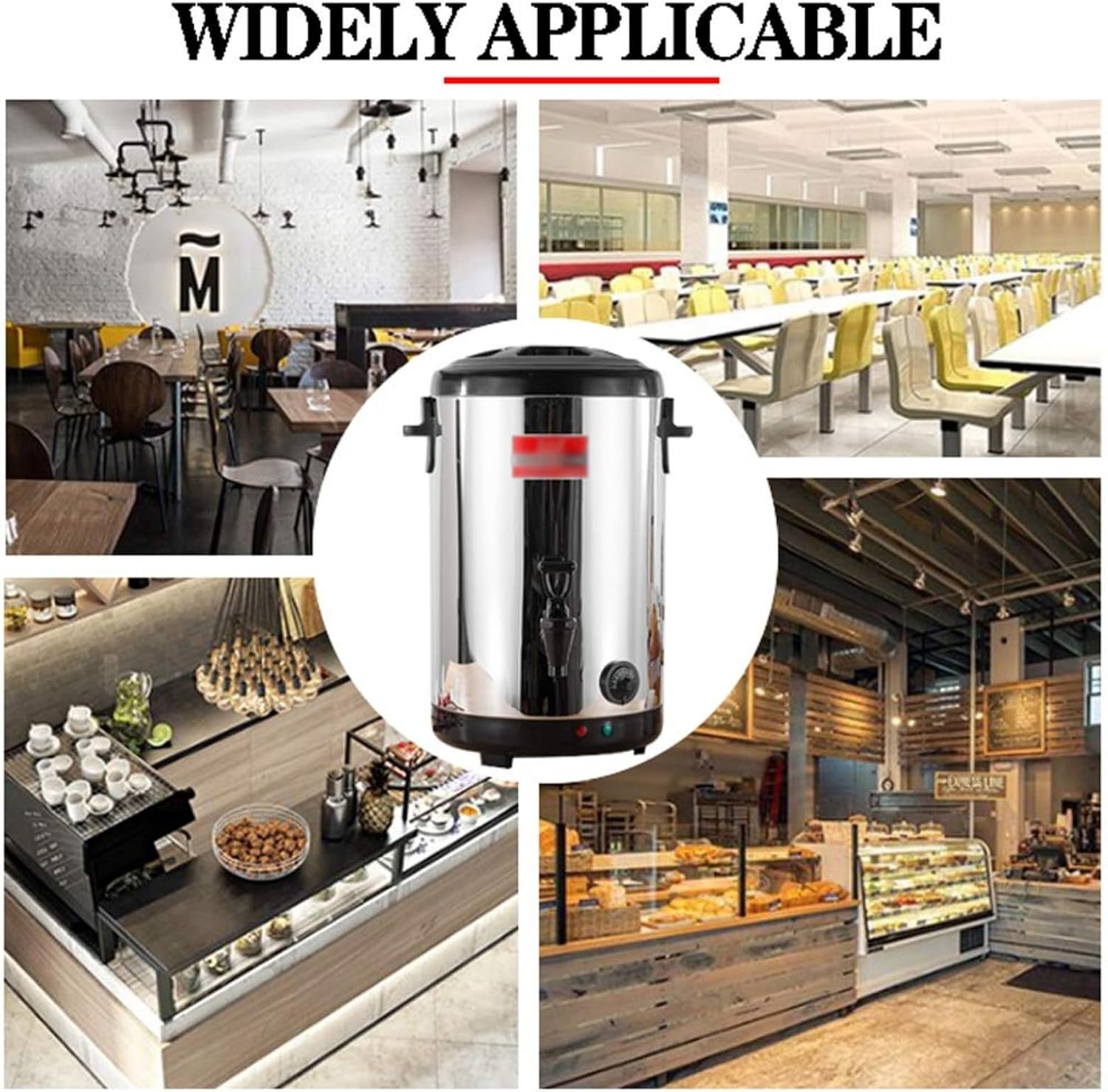 Commercial Coffee Boiler Large Groups,Electric Hot Water Urn,Double Wall Stainless Steel,Insulated Beverage Server/Dispenser in Black (Black 14L)