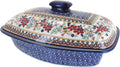 Blue Rose Polish Pottery - Red Daisy Covered Baker - 2 QT Capacity - Unique, Dishwasher Safe, & Durable Bakeware