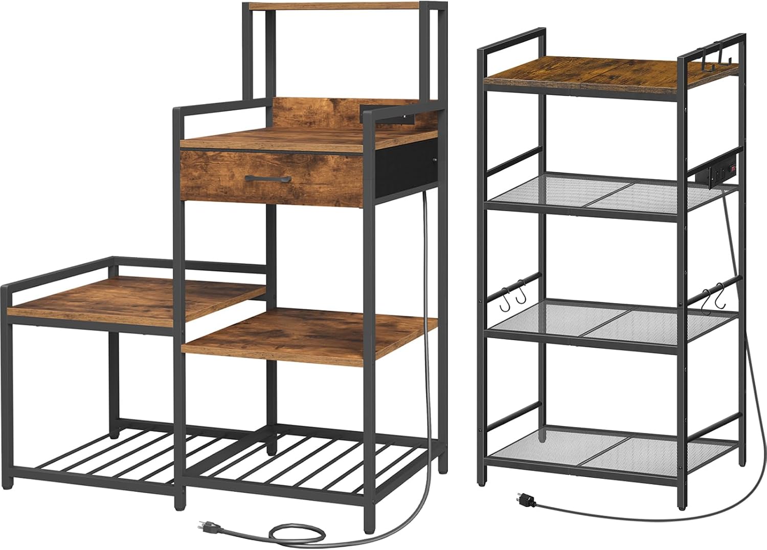 MAHANCRIS Bakers Rack and Mini Fridge Stand Bundle, Bakers Rack with Storage Shelves, Cofffee Bar Station with Wine Rack, Microwave Stand, Mini Fridge Cabinet for Kitchen, BRHR40E01N1-RSHR58E01