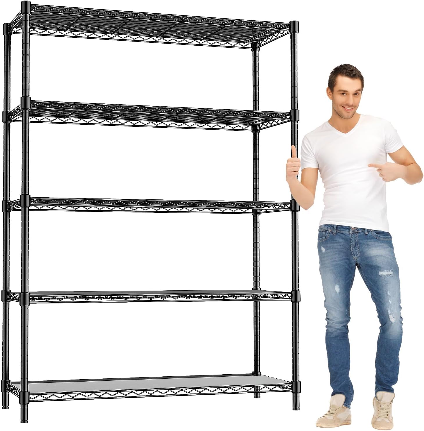 48' W Garage Shelving 1875LBS Heavy Duty Wire Shelving Unit, Metal 5-Tier Adjustable Steel Storage Rack with Liners, Storage Tote Rack, 48' W x 18' D x 72' H for Garage Commercial, Black