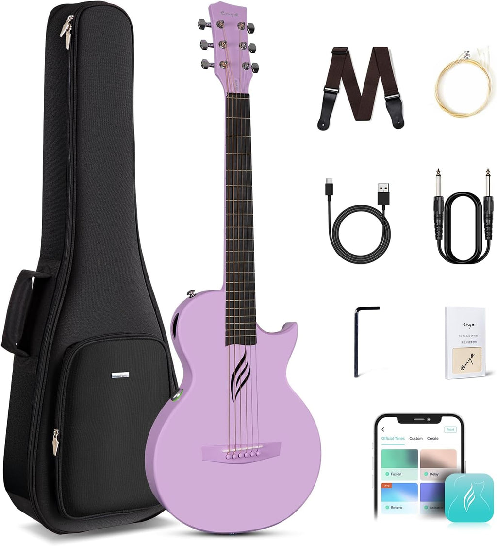 Enya NOVA GO SP1 Carbon Fiber Travel Guitar - 35' Acoustic Electric with Smart AcousticPlus Technology, Built-in Effects, USB Recording, Bluetooth Speaker, Beginner Bundle with Gig Bag & Accessories