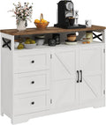 Befrases Farmhouse Buffet Cabinet with Drawers & Open Shelf, Sideboard with Storage, Kitchen Pantry Cabinet Hutch, Coffee Bar Station for Kitchen, Livingroom, 47' L White