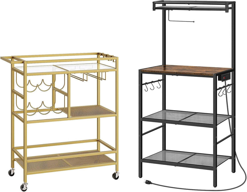 MAHANCRIS Bar Cart for Home and Bakers Rack with Power Outlet Bundle, Coffee Bar Station, RCJ61B01-BRHR36E01