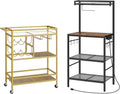 MAHANCRIS Bar Cart for Home and Bakers Rack with Power Outlet Bundle, Coffee Bar Station, RCJ61B01-BRHR36E01