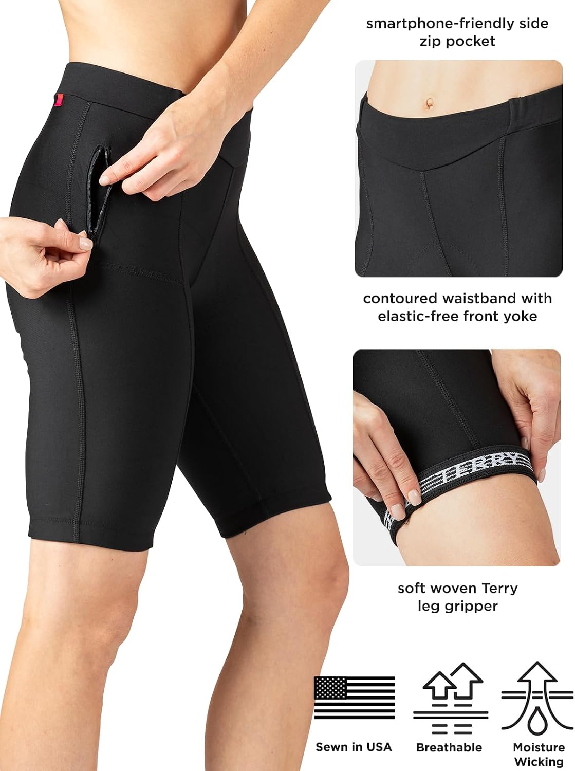 Terry Touring Bike Shorts Womens Padded 10 Inch Long Inseam Cycling Shorts for Women Compression Pockets Leg Grippers