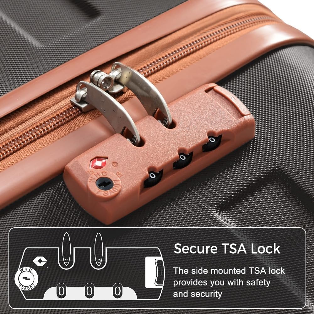 Merax 3 Piece Luggage Set ABS Hardshell Lightweight Suitcase Sets Spinner Wheels Suitcase with TSA Lock, 20' 24' 28', Black Brown