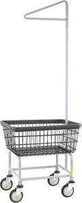 R&B Wire® 100E91/D7 Heavy Duty Wire Laundry Cart with Single Pole Rack | 2.5 Bushel | Steel Frame Dura-Seven™ Anti Rust Coated Basket | Commercial | Industrial Bumper | 5' Clean Wheel System™ Casters