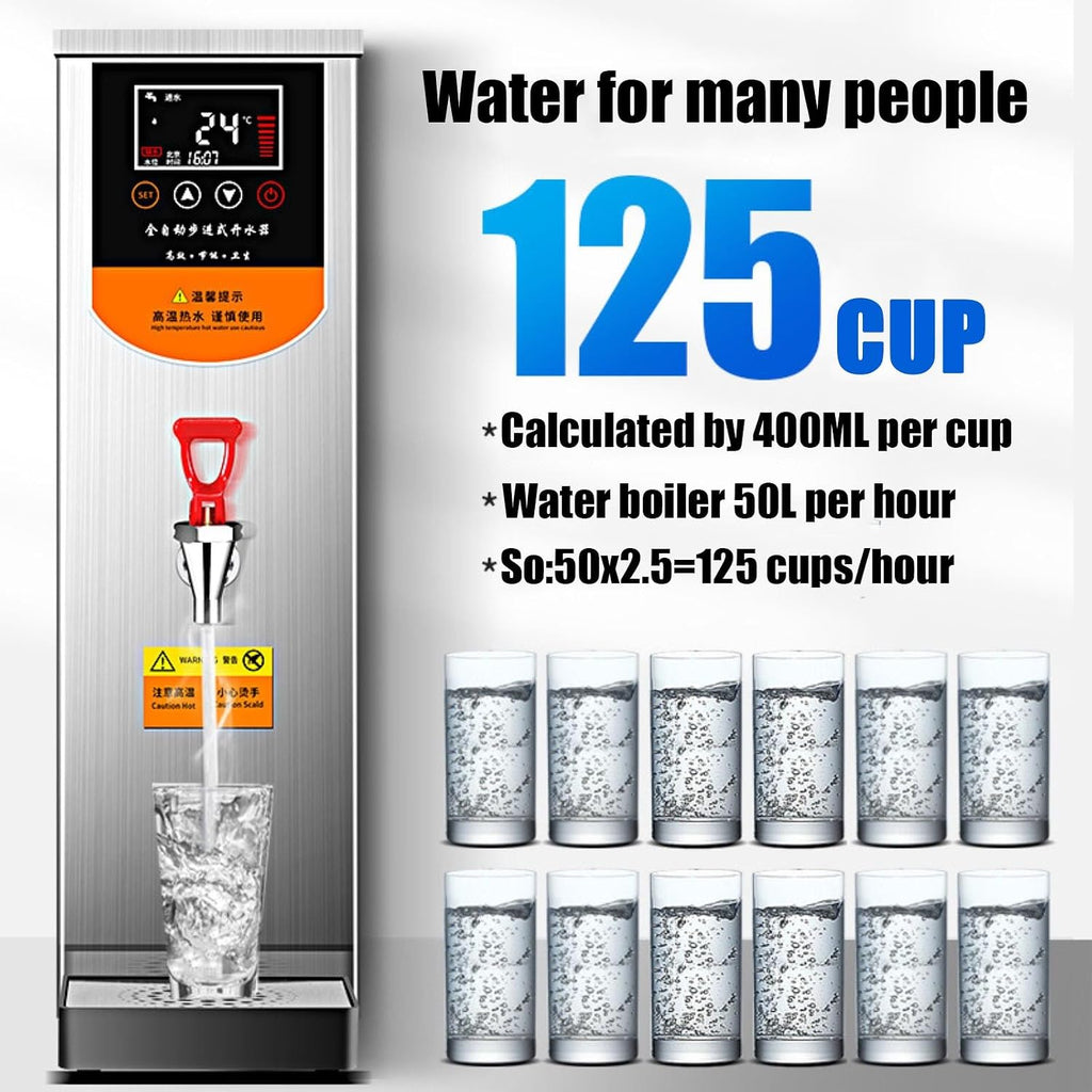 Commercial Water Boiler Electric Automatic Hot Water Pot Water Boiling Machine with Stainless Steel Water Tank 50L/H (White 52.8 Quarts)