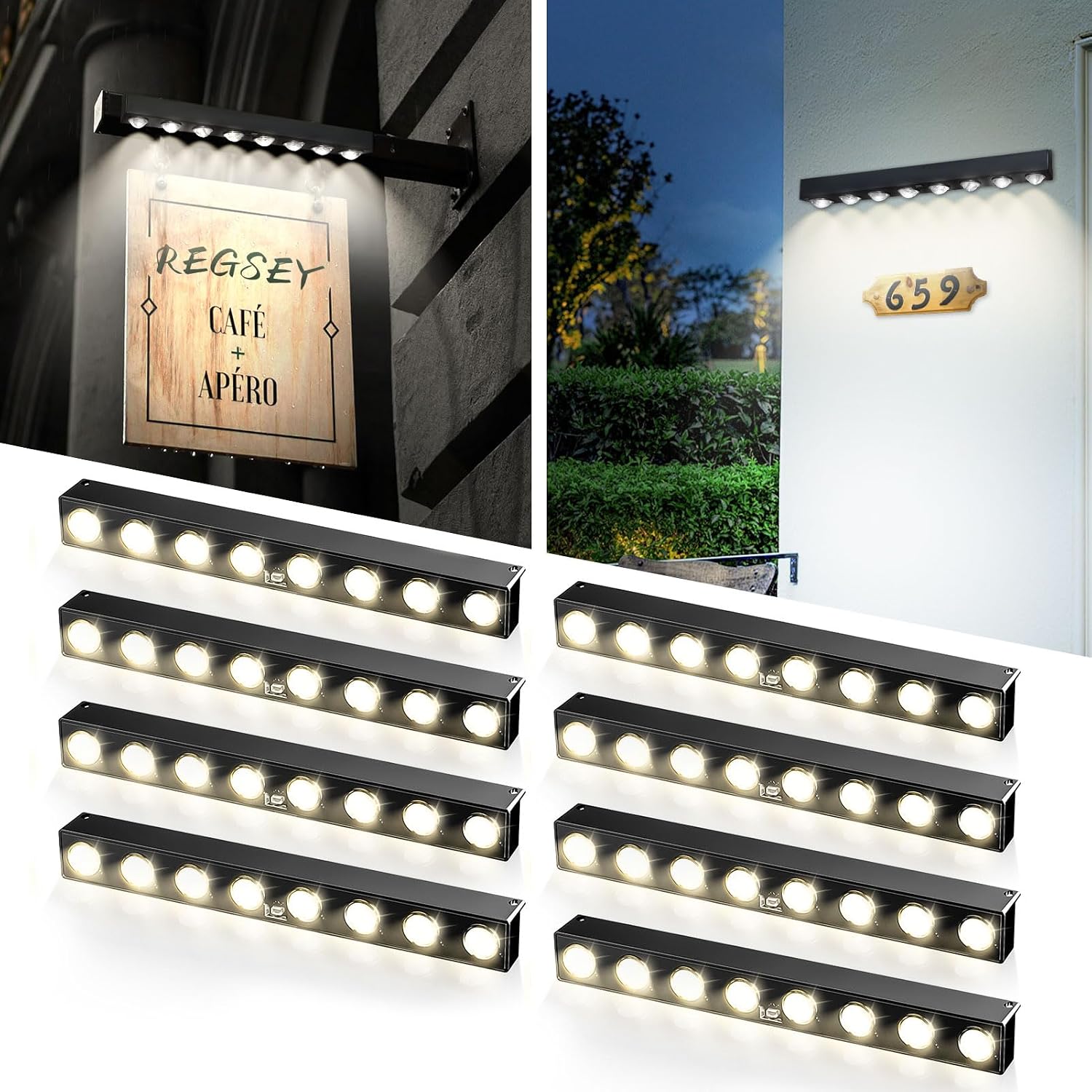 8 Pack Solar Sign Lights Outdoor, Waterproof 4000K Warm White Solar Lights with Dusk to Dawn Sensor, for Real Estate Signs, House Numbers, Address Plaques, Yard, Patio, Porch & Commercial Signs