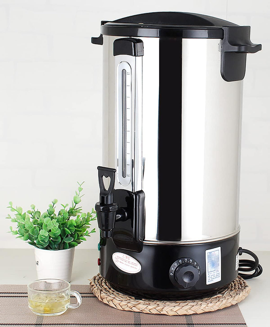 Hot Water Boiler Dispenser Tea Boiler w/Water Gauge, Adjustable Electric Catering Urn, for Brewing/Buffet/Commercial (Black 15L)