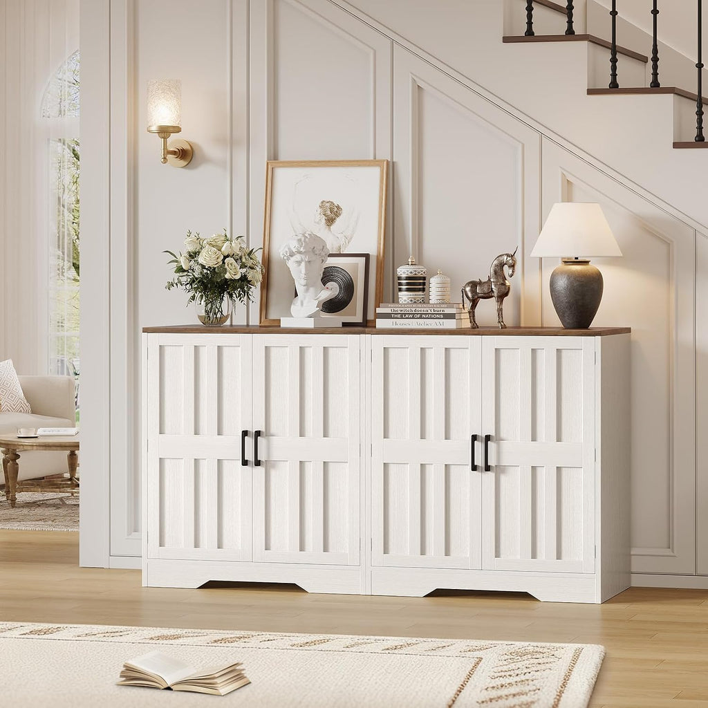 Sideboard Buffet Cabinet, Modern Farmhouse Kitchen Storage Cabinet, 63' Modular Accent Cabinet Coffee Station Bar Media Console Table Credenza for Kitchen Dining Room, Living Room Entryway Hallway