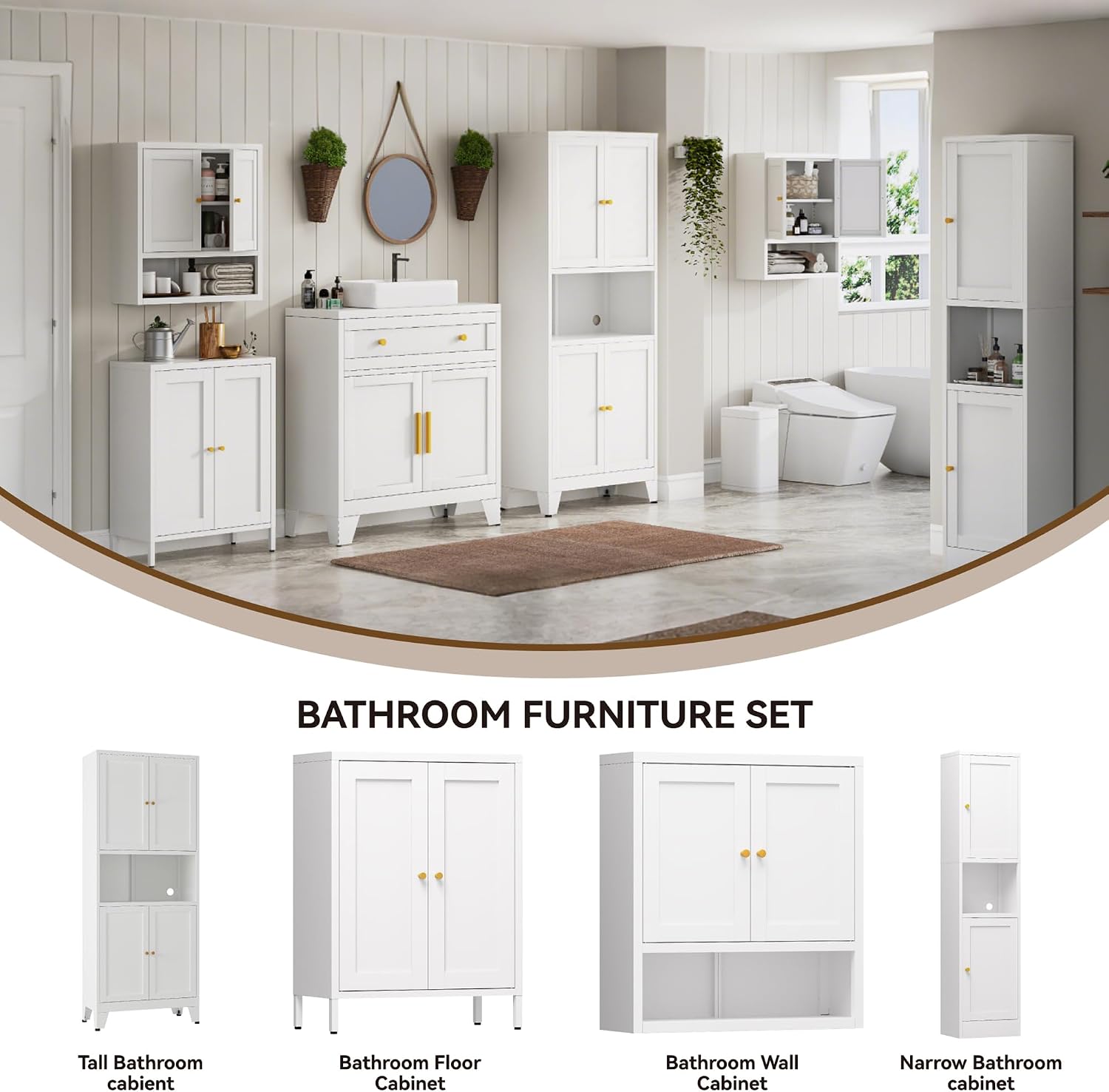 YAUWOH Metal Storage Cabinet with Glass Door, Tall Slim Pantry Organizer with 3 Adjustable Shelves (120LBS/Shelf), Anti-Tipping Waterproof Cabinet for Kitchen/Home Office/Small Spaces,(1PC,White)