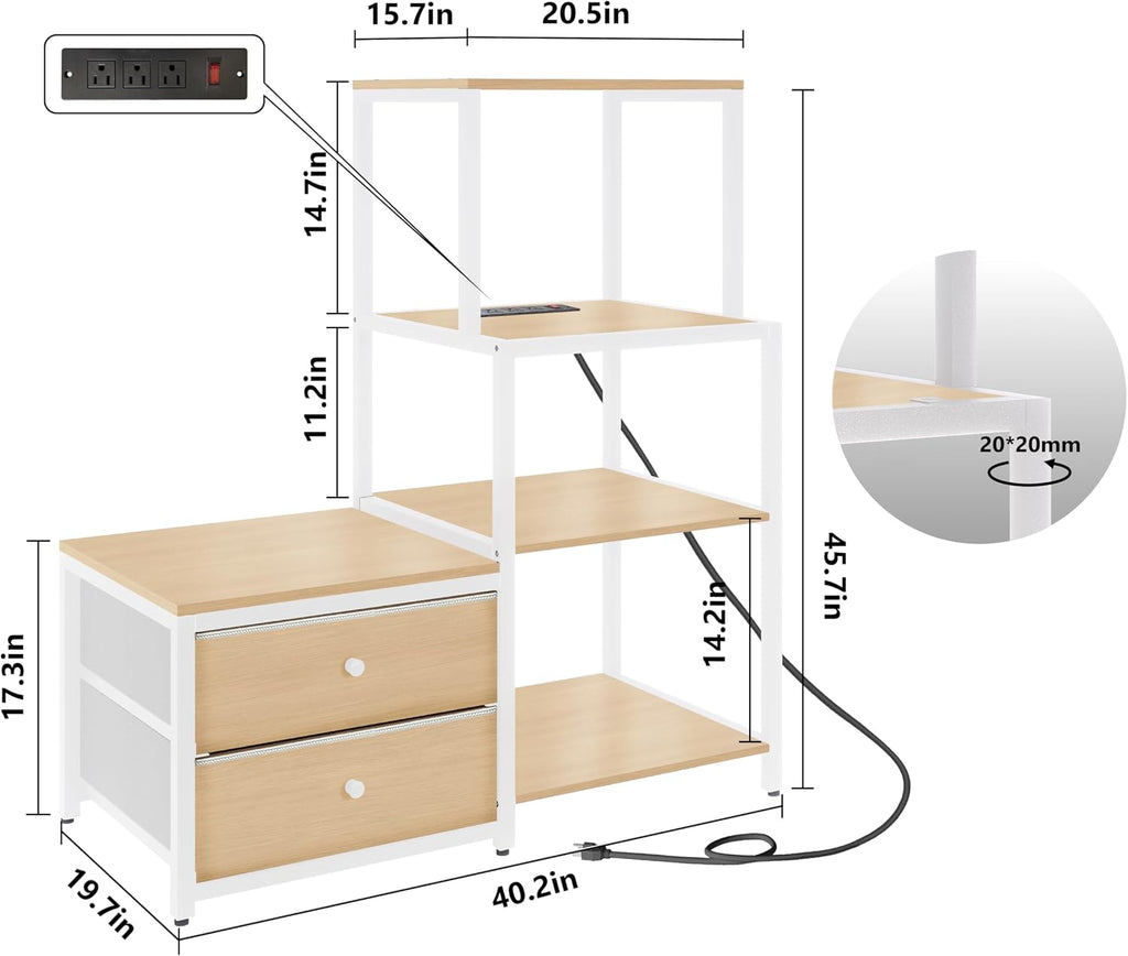 Mini Fridge Stand with Storage, Microwave and mini Fridge Stand with Power Outlet, Coffee Bar,Kitchen Baker,for Dorm,Office(Oak)