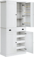 IRONCK Kitchen Pantry Cabinet 72' Height, Freestanding Cupboard with Drawer, Sliding Storage Rack, and 6 Hanging Shelves for Dining Room, Laundry, White