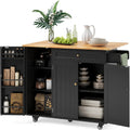 Ahomly Kitchen Island with Storage, Island Table for Kitchen with Drop Leaf, 5 Wheels, a Drawer, Spicy Rack and Towel Bar, Black