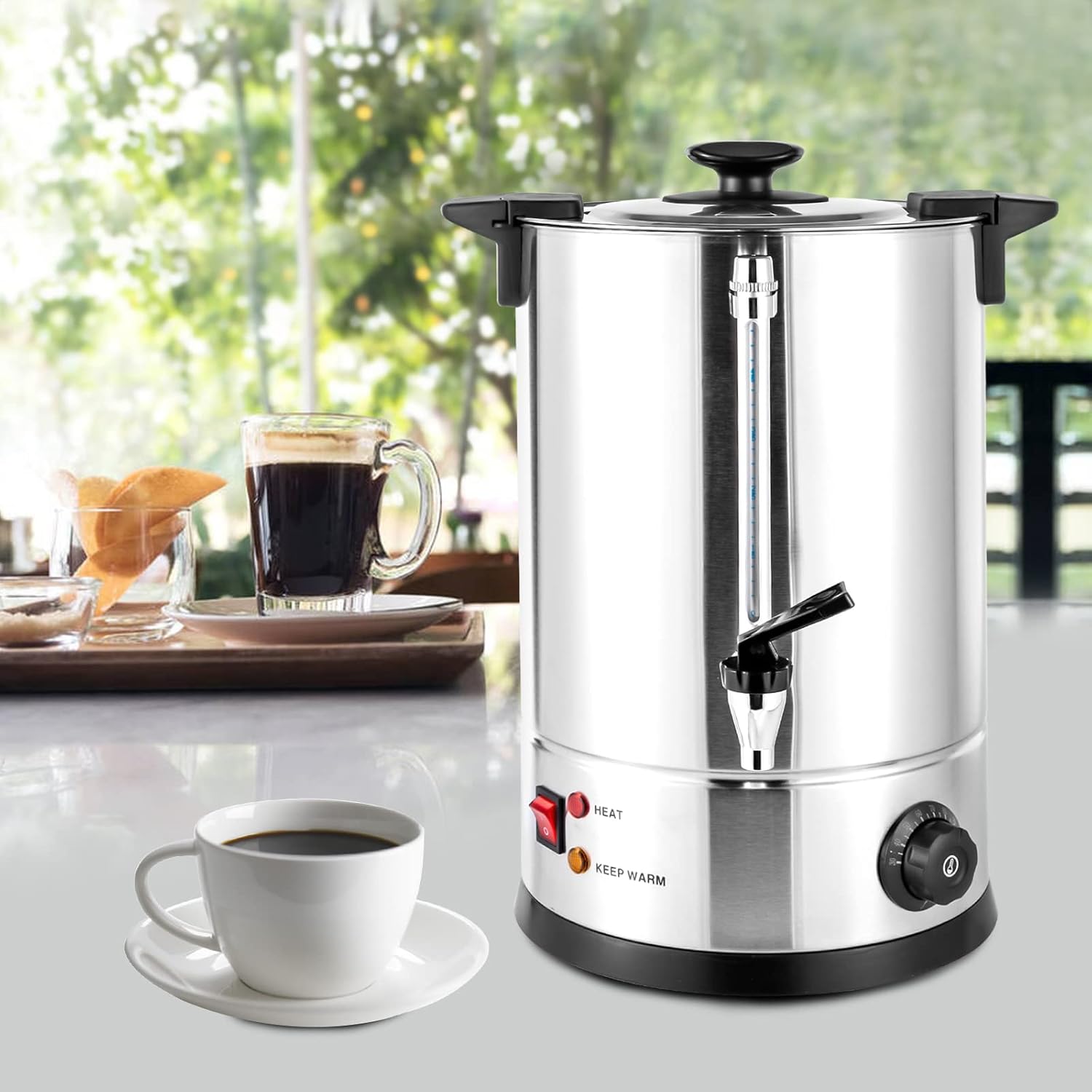 12L Commercial Coffee Maker Stainless Steel Electric Coffee Urns, Coffee Percolator Electric Commercial Urn, Drip Trays Hot Water Large Coffee Dispenser for Home, Party