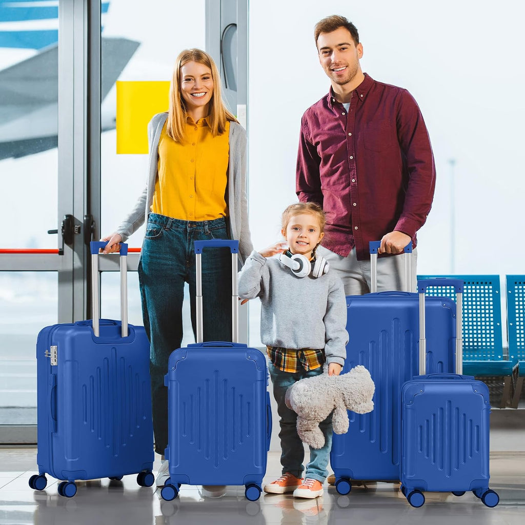 Karl home Luggage Set 4 Piece Suitcase Sets with TSA Lock Moulded Corner 4 Spinner Wheels, ABS Hardside Trolley Travel Case for Carry On Check-in Business Trip, Dark Blue (16/20/24/28)