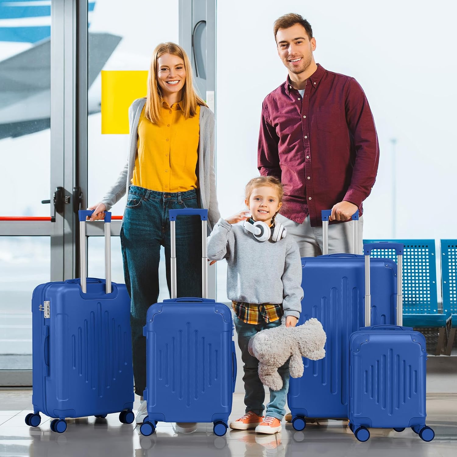 Karl home Luggage Set 4 Piece Suitcase Sets with TSA Lock Moulded Corner 4 Spinner Wheels, ABS Hardside Trolley Travel Case for Carry On Check-in Business Trip, Dark Blue (16/20/24/28)