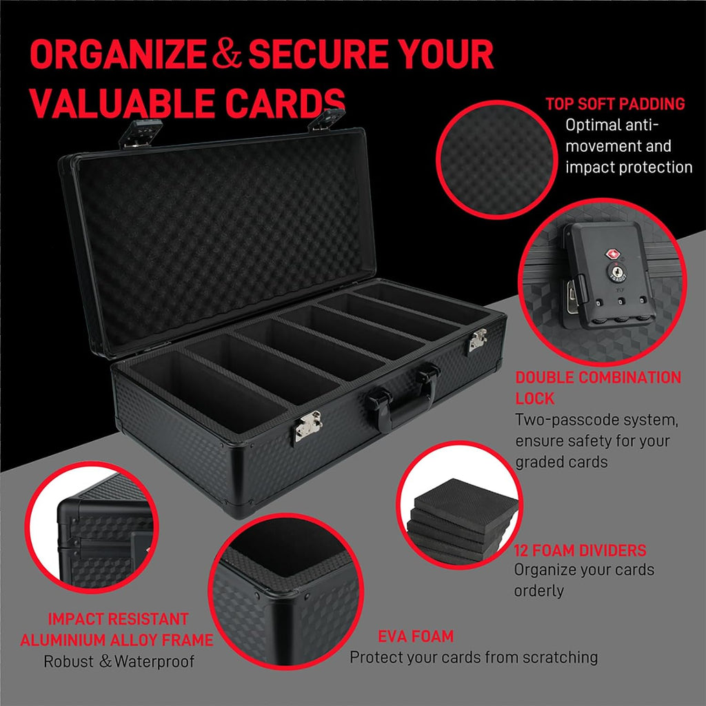 6 Row 250+ TSA Combination Lock Trading Deck Cases Graded Card Case Psa Graded Card Storage Box Psa Slab Case (Hexagonal prism, BLACK)