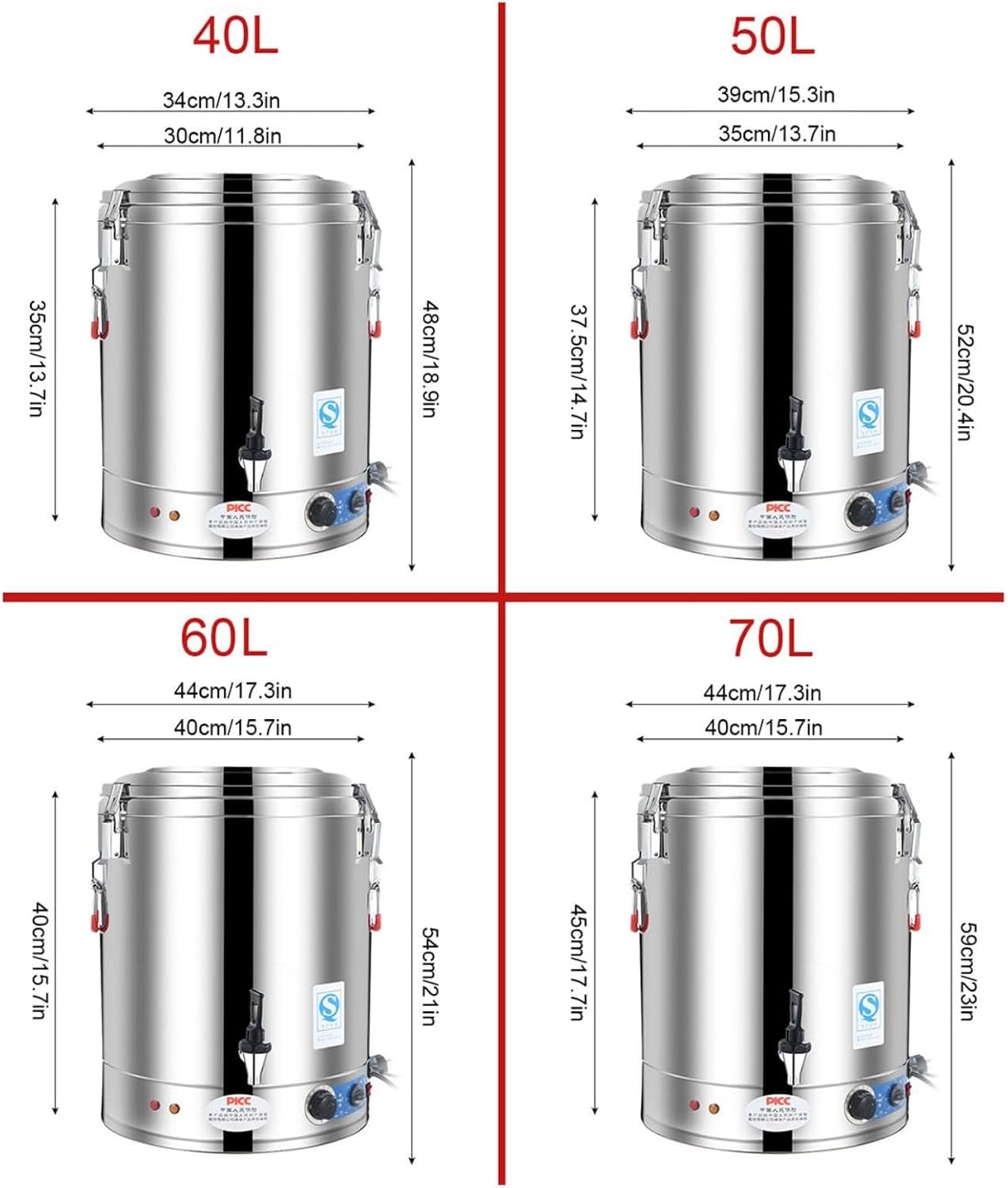 Large Capacity Catering Urn, Stainless Steel Hot Water Boiler Dispenser, 30-110°C Control for Cafe, Office, Home