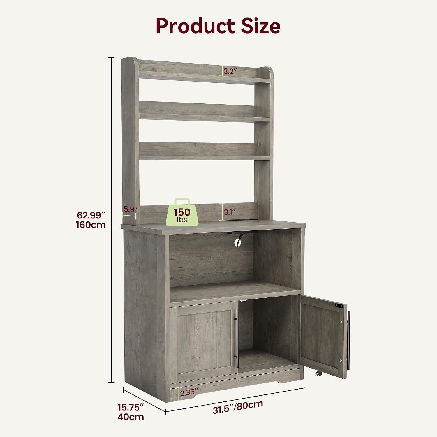 Farmhouse Bakers Rack with Power Outlets and Storage, Coffee Bar Cabinet, Microwave Stand with Shelves &Thick Table Top,Small Kitchen Bakers Rack for Kitchen,Dining Room