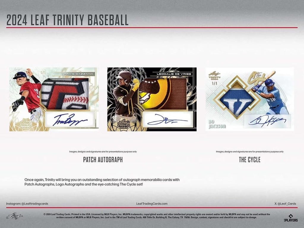 2024 Leaf Trinity Baseball Hobby Trading Card Box (6 Autographs Per Box)