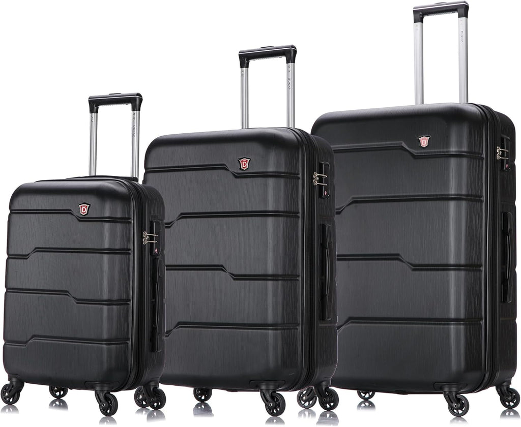 DUKAP RODEZ Hardside Luggage Set with Ergonomic Handles and TSA Lock | Spacious Travel Suitcase with Four Spinner Wheels and Studs | (20/24/28) 3 Piece Luggage Set | Black