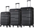 DUKAP RODEZ Hardside Luggage Set with Ergonomic Handles and TSA Lock | Spacious Travel Suitcase with Four Spinner Wheels and Studs | (20/24/28) 3 Piece Luggage Set | Black