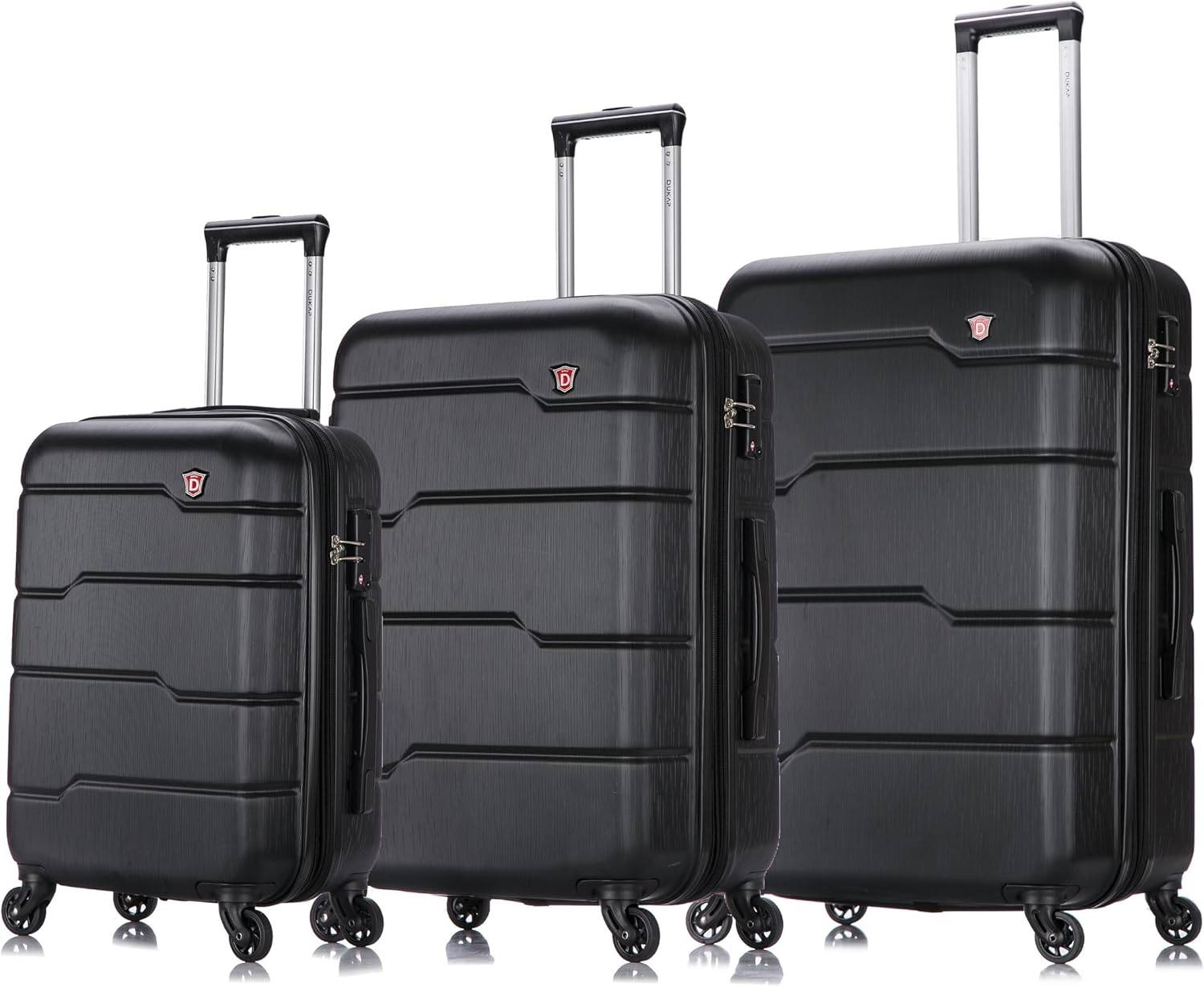 DUKAP RODEZ Hardside Luggage Set with Ergonomic Handles and TSA Lock | Spacious Travel Suitcase with Four Spinner Wheels and Studs | (20/24/28) 3 Piece Luggage Set | Black