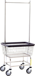 R&B Wire® 100E58 Heavy Duty Wire Laundry Cart with Double Pole Rack | 2.5 Bushel | Steel Frame with Chrome Finish | Commercial Laundry Basket | Industrial Bumper | 5' Clean Wheel System™ Casters