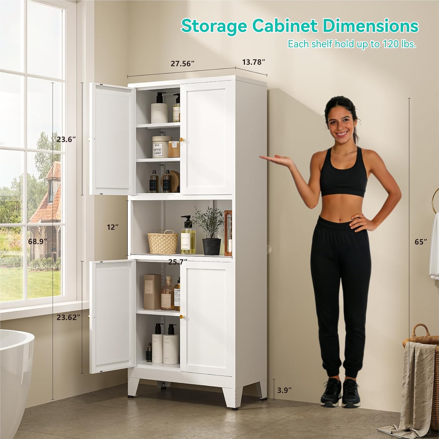 69' H Metal Pantry Cabinet with Open Shelf,13.78'Deep By 28' Wide Storage Cabinet with Doors and Adjustable Shelves,Microwave Stand,for Kitchen Dining Room Bathroom,White 1Pc