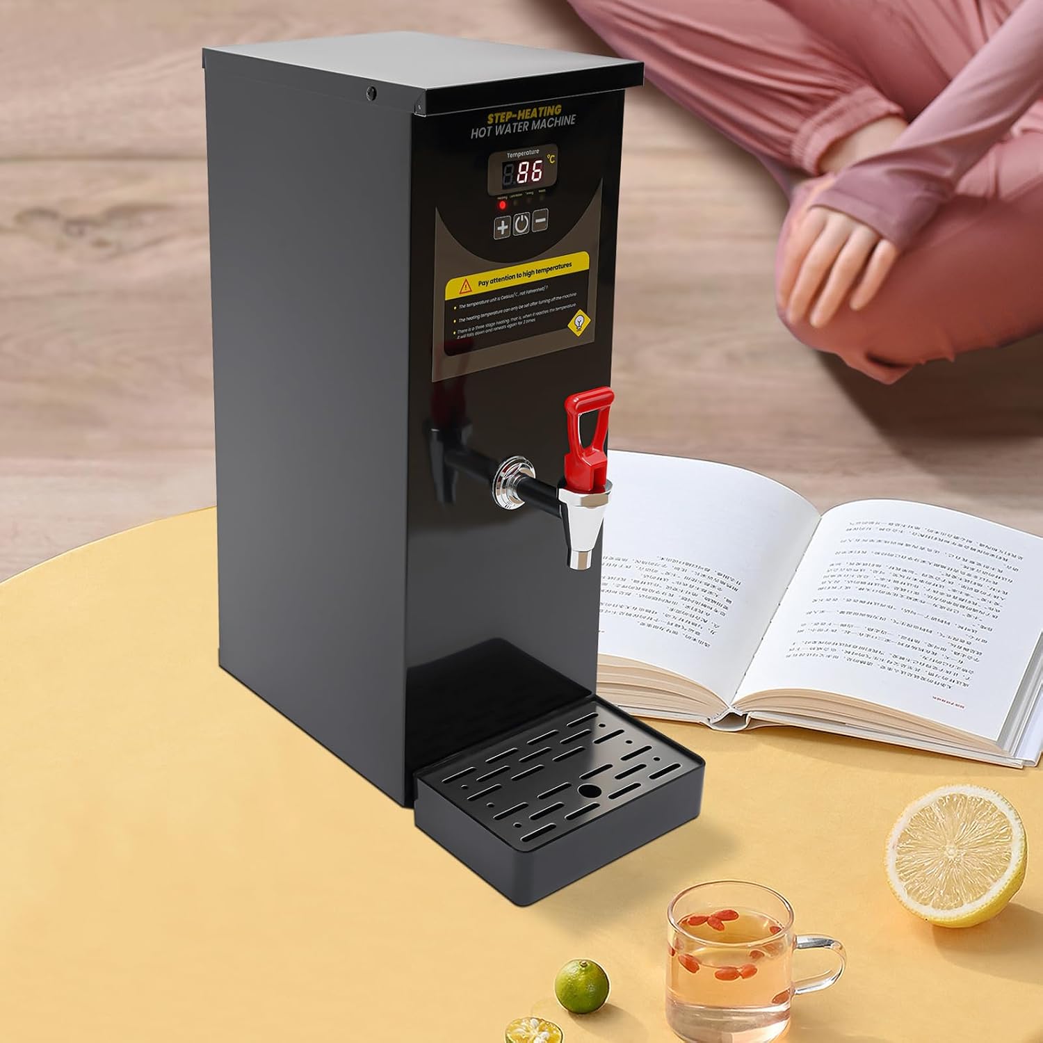 Electric Water Boiler, Step-Heating Commercial Hot Water Dispenser Fast Ready Water Boiler Machine Large Capacity 8L/2.11gal for Tea Milk Restaurant Hotel Caterers, Restaurants, Black