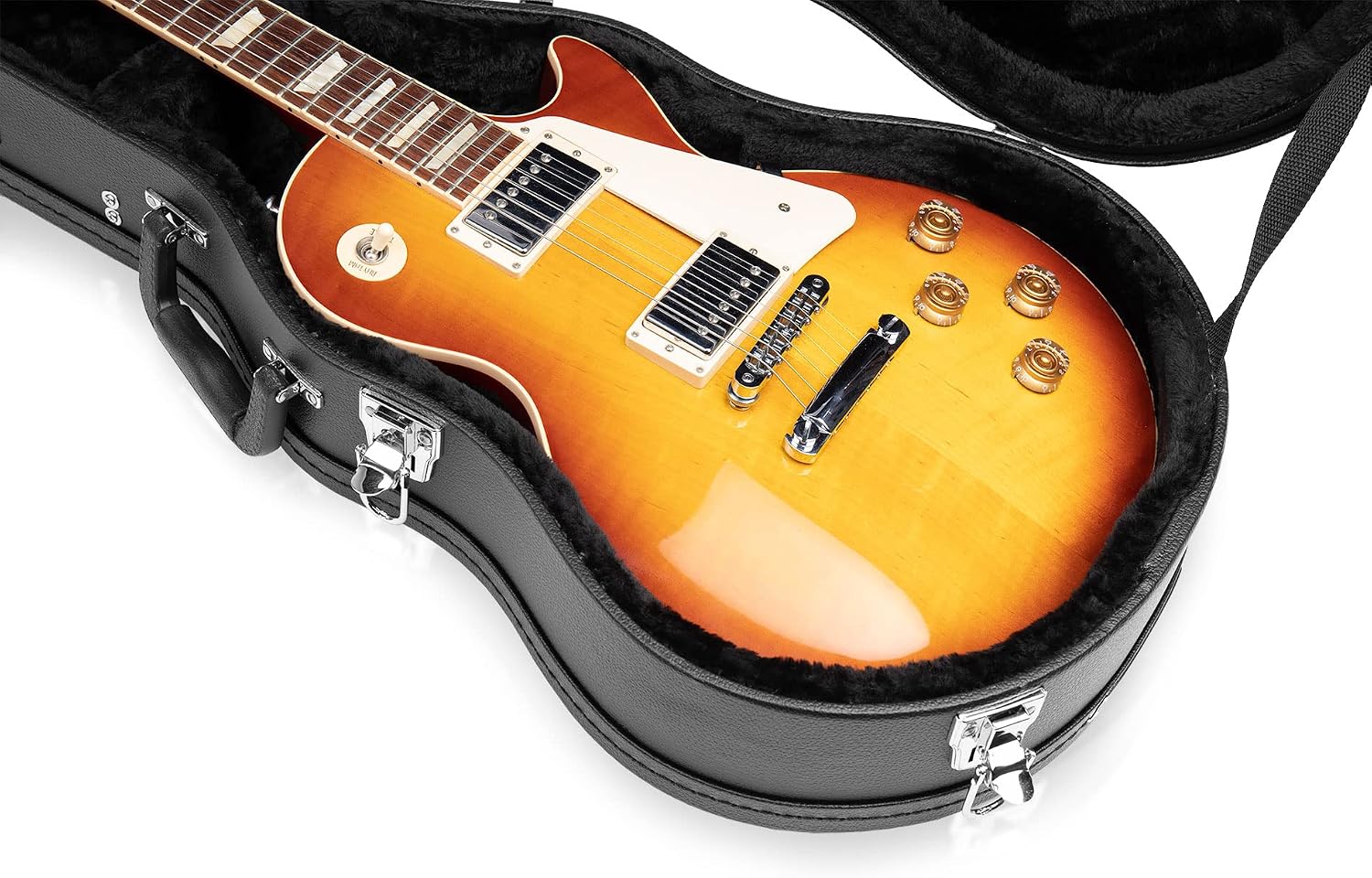 Gator GWE-LPS-BLK Hard-Shell Wood Case for Single-Cutaway Electric Guitars such as Gibson Les Paul - Bundle with Picks, Cable, Strap, and Austin Bazaar Polishing Cloth
