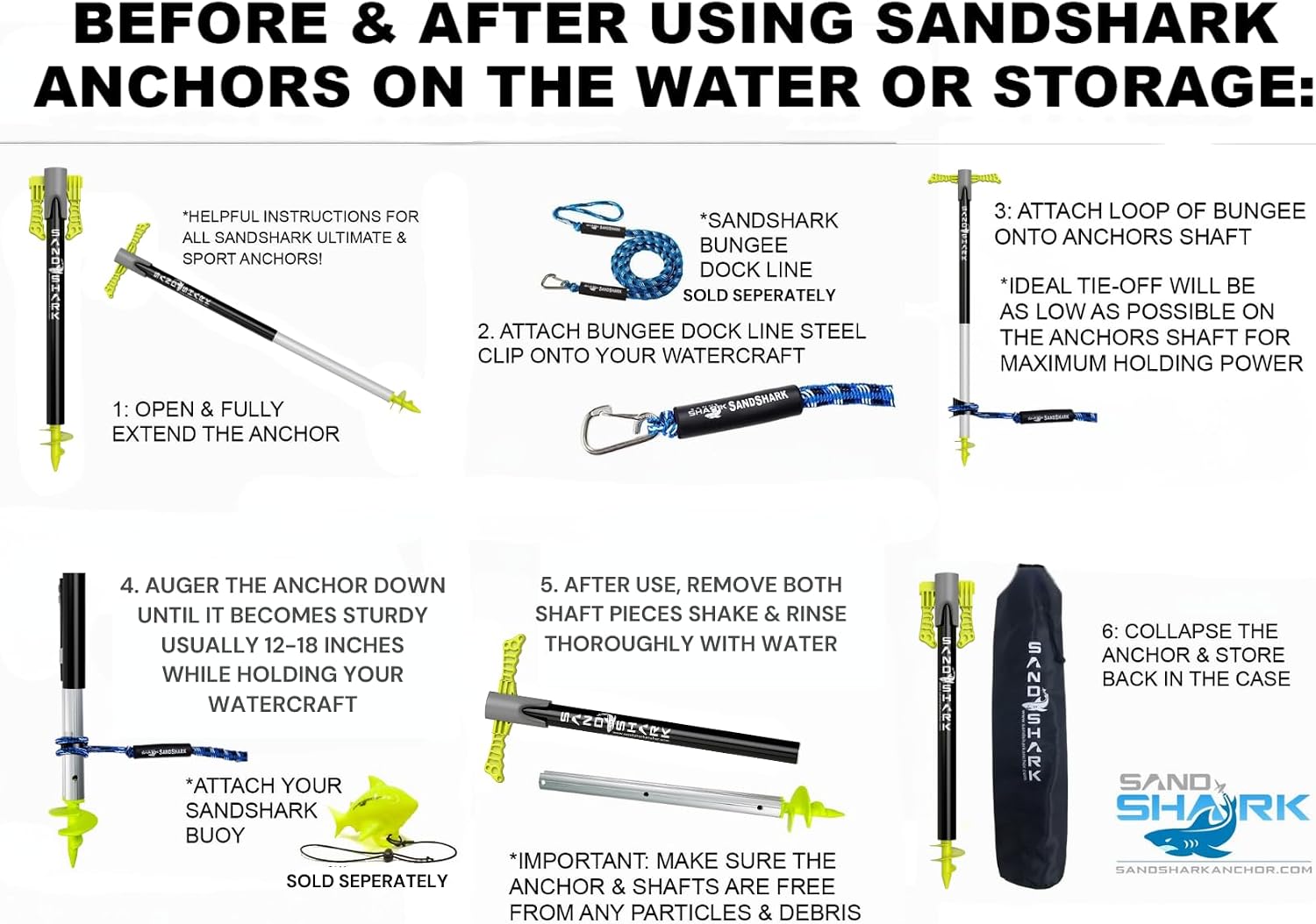 SandShark Anchor - Premium Screw in Boat Anchor, Pontoon Boat Anchor, Stainless Steel Shallow Water Anchor Pole, Sand Anchor w/Case - Essential Pontoon Boat Accessories