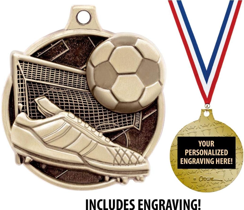 Soccer Medals - 1 1/2' Gold Soccer Medals, Great Kids Soccer Awards with Custom Engraving