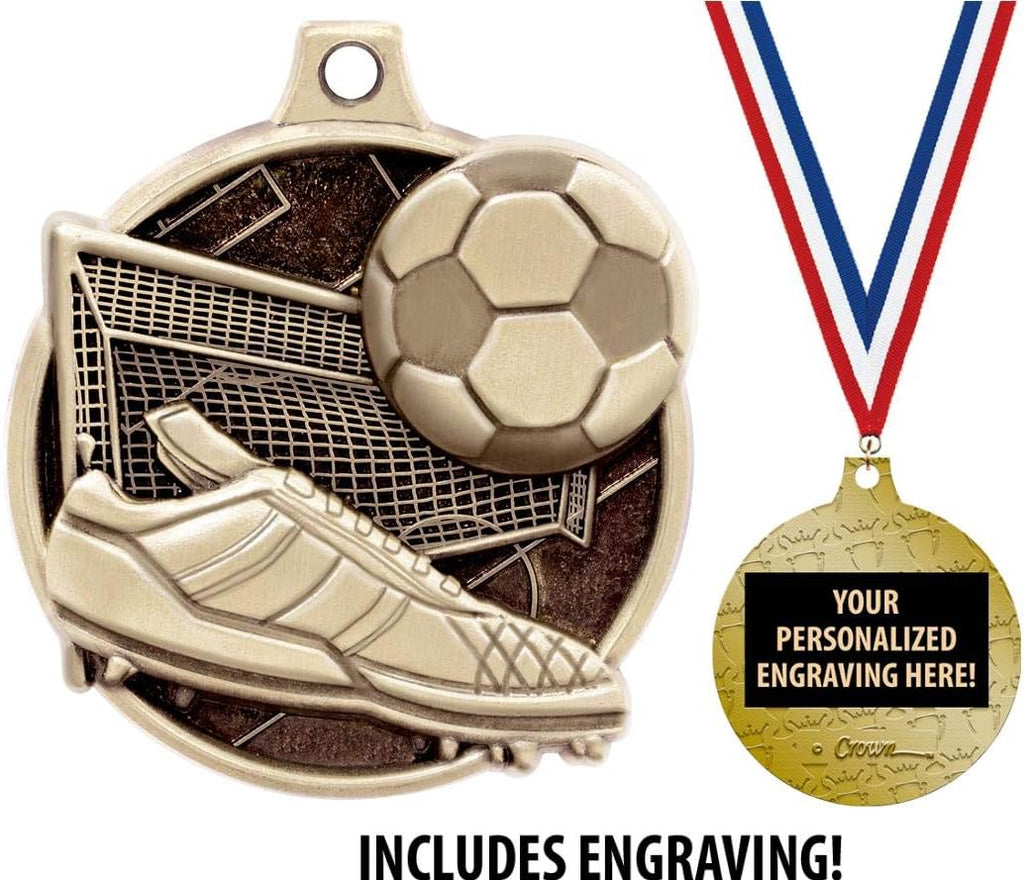 Soccer Medals - 1 1/2' Gold Soccer Medals, Great Kids Soccer Awards with Custom Engraving